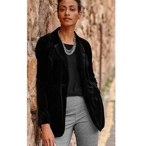 J. Jill Silk Blend One Button Fully Lined Black Velvet Blazer - Size XS
